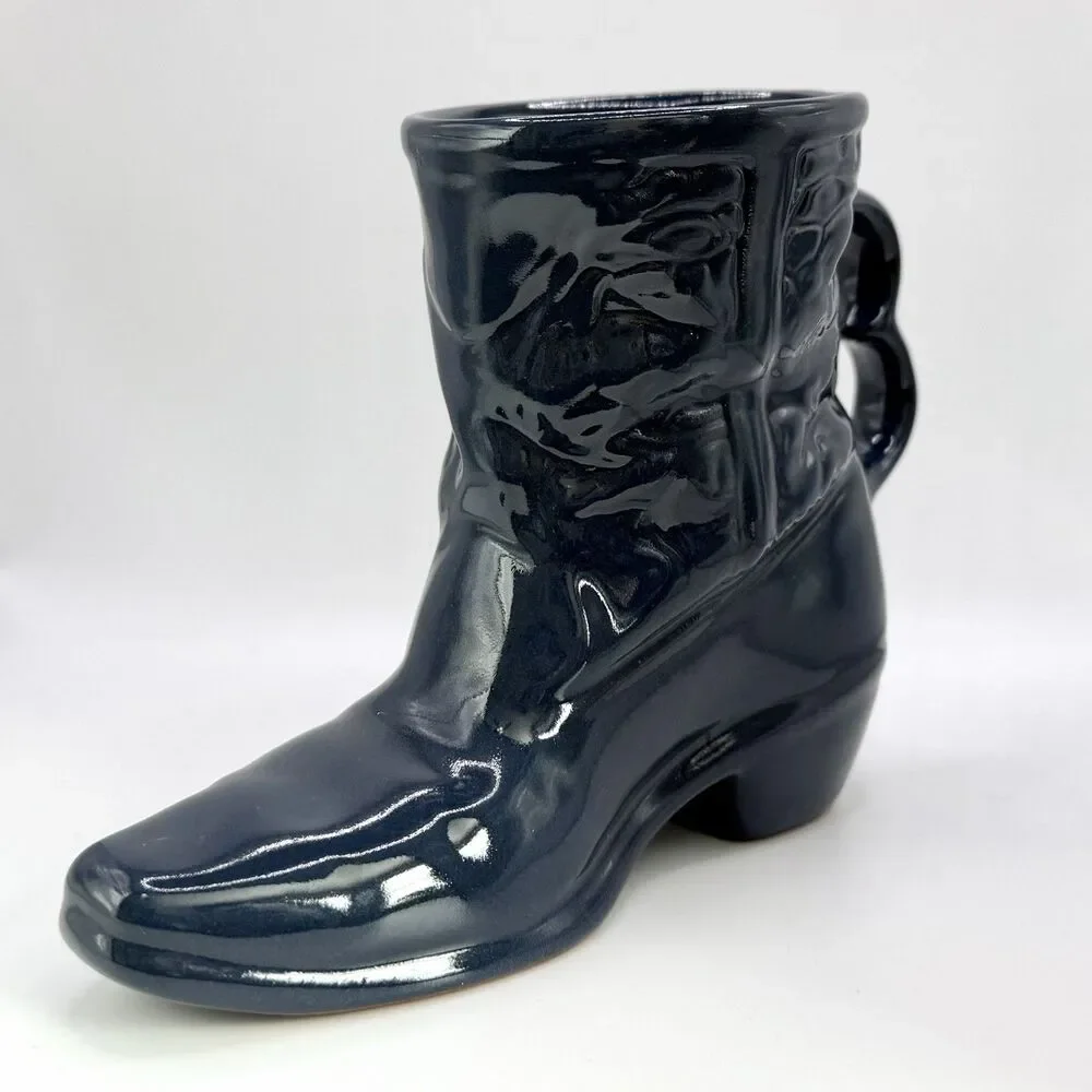 Mid Century Modern Frankoma Pottery Navy Cowboy Boot Mug Bud Vase C33